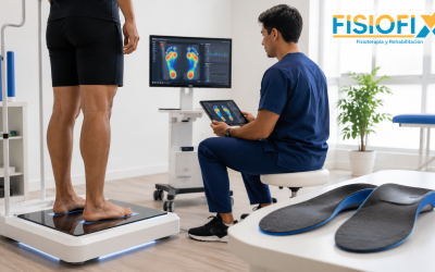 Especialista realizando análisis biomecánico del pie para plantillas computarizadas en Lima en FisioFix.