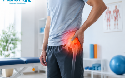 Paciente con dolor de cadera durante una evaluación de fisioterapia en FisioFix para mejorar movilidad y recuperación funcional.